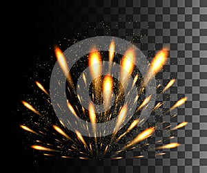 Glowing collection. Golden firework, light effects isolated on transparent background. Sunlight lens flare, stars. Shining element photo