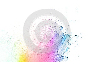 Glowing color powder on white background