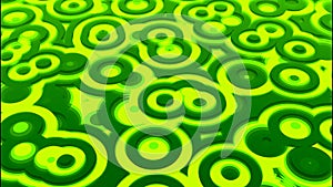 Glowing colorful green intersected circles creating a transforming a transforming and changing field. Design. Stains