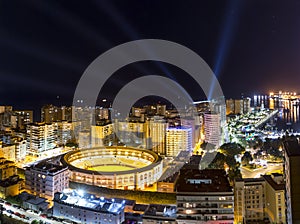 Glowing Colorful Malaga city in night