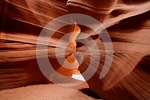 Glowing colors of Upper Antelope Canyon, the famous slot canyon in Navajo reservation near Page, Arizona,