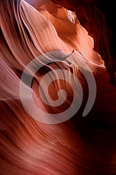 Glowing colors of Upper Antelope Canyon, the famous slot canyon in Navajo reservation near Page, Arizona,