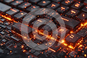Glowing Computer Keyboard Close-Up. Generative AI