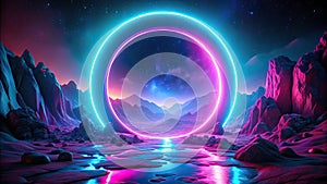 A Glowing Cosmic Portal Abstract 3D Render of a Futuristic EnergyFilled Space Gateway photo