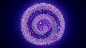 A glowing cosmic sphere made of shining particles with light rays projecting from the center, creating a vibrant energy