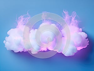 Glowing cotton candy cloud against blue background. Soft, fantasy copy space.