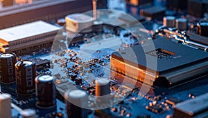 Glowing CPU on a Computer Circuit Board