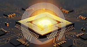 Glowing CPU Processor on Circuit Board - Technology Concept
