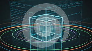 Glowing cube data visualization with code image