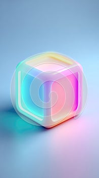 Glowing Pastel Cube Floating in Light Blue Space for Modern Design Projects