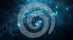 Glowing cyan crystals embedded in a dark matrix