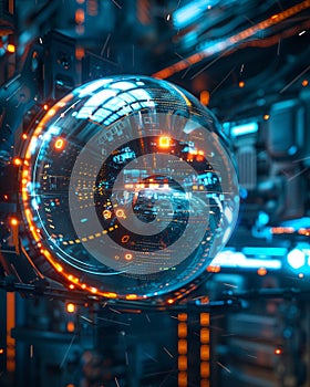 A glowing cybernetic orb interface showcasing the zenith of artificial intelligence