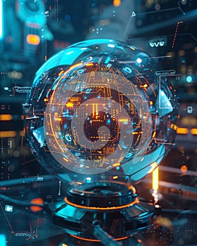 A glowing cybernetic orb interface showcasing the zenith of artificial intelligence