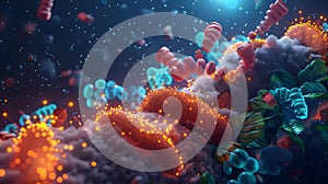 glowing 3D illustration of enzymes break.