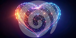 Glowing 3D lines in human heart shape photo