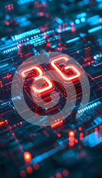 Glowing 3D Number 36 on a Futuristic Circuit Board with Neon Lights Background, Digital Age Concept