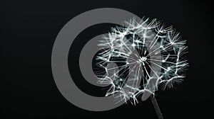 Glowing dandelion seed head on dark background