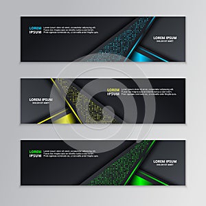 Glowing Dark Techno Banner Template, Modern Neon Design Background Vector