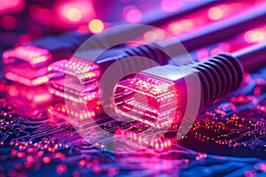 Glowing data cables transferring information background