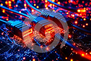 Glowing data cables transferring information background