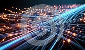 Glowing data cables transferring information background