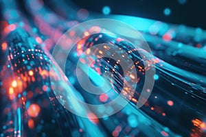 Glowing data cables transferring information close-up. Generative AI