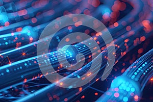 Glowing data cables transferring information close-up. Generative AI
