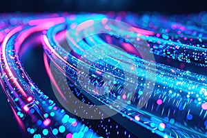 Glowing data cables transferring information close-up. Generative AI