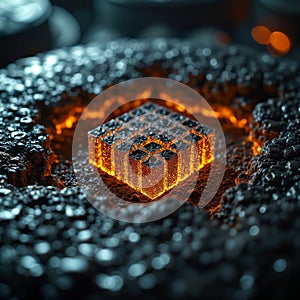 Illuminated Data Cube with Grid Pattern, generative ai