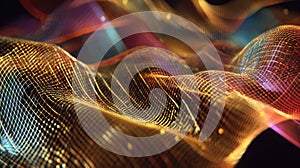Glowing data network presenting abstract technology wave forms