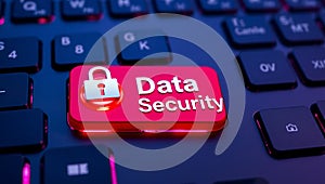 Glowing Data Security Red Key on Modern Keyboard Representing Cyber Defense Technology
