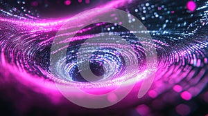 Glowing data vortex creating abstract digital network