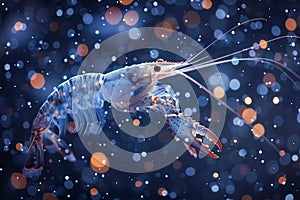Glowing Deep Sea Creature Bioluminescent Shrimp Underwater Scene with Sparkling Particles