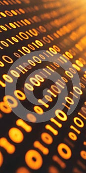 Glowing Digital Binary Code Stream, Representing Technology, Cybersecurity, and Data Flow