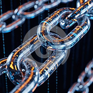 Glowing Digital Blockchain Links with Binary Code technology