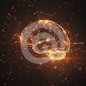 Glowing digital brain in abstract space