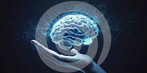 Digital Brain Hologram in a Human Hand