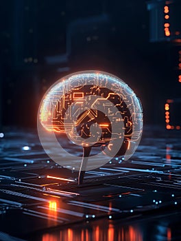 A glowing digital brain network symbolizes artificial intelligence technology innovation future and progress