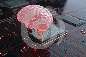Digital Brain on Circuit Board: AI and Technology Concept