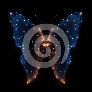 Glowing digital butterfly with interconnected lines