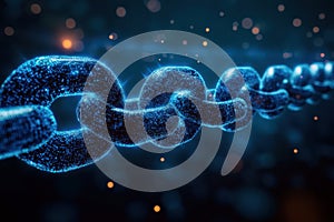 Glowing digital chain link technology concept abstract background