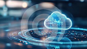 glowing digital cloud with data visualization in futuristic technology setting. Generative AI