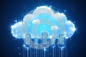 Glowing Digital Cloud Servers