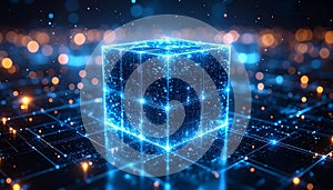 Glowing Digital Cube on a Data Network