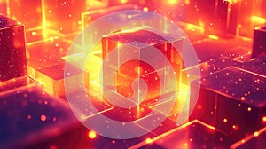 Glowing digital cubes creating abstract data network concept