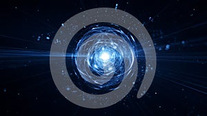 Glowing digital data sphere with binary flow