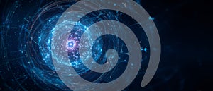 Glowing digital data sphere with binary flow