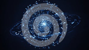 Glowing digital data sphere with binary flow