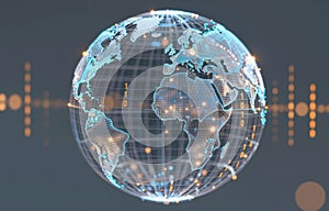 Glowing Digital Globe with Abstract Network Connections and Binary Data