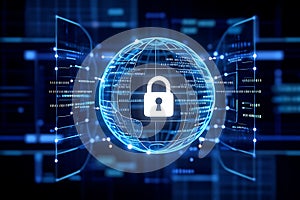 A glowing digital globe with a lock symbolizes data security